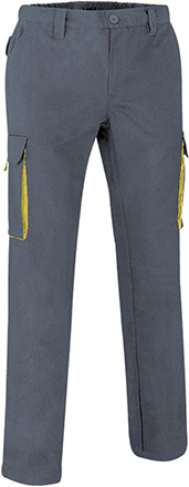 Ref. VA900T Pantalón de trabajo multibolsillos con diseño bicolor THUNDER. 11 gris cemento-amarillo limón