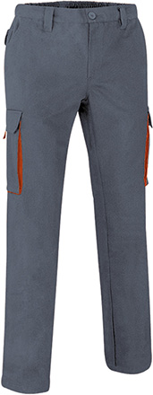 Ref. VA900T Pantalón de trabajo multibolsillos con diseño bicolor THUNDER. 12 gris cemento-naranja fiesta