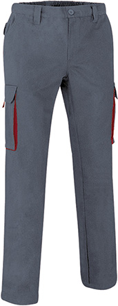 Ref. VA900T Pantalón de trabajo multibolsillos con diseño bicolor THUNDER. 13 gris cemento-rojo loto