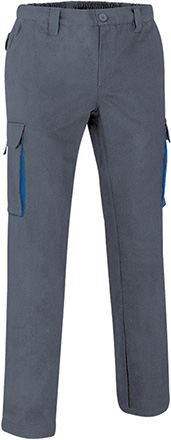 Ref. VA900T Pantalón de trabajo multibolsillos con diseño bicolor THUNDER. 14 gris cemento-azul royal