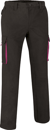 Ref. VA900T Pantalón de trabajo multibolsillos con diseño bicolor THUNDER. 18 negro-rosa magenta