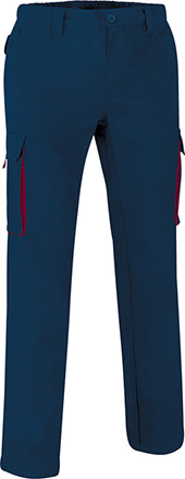 Ref. VA900T Pantalón de trabajo multibolsillos con diseño bicolor THUNDER. 8 azul marino orion rojo loto